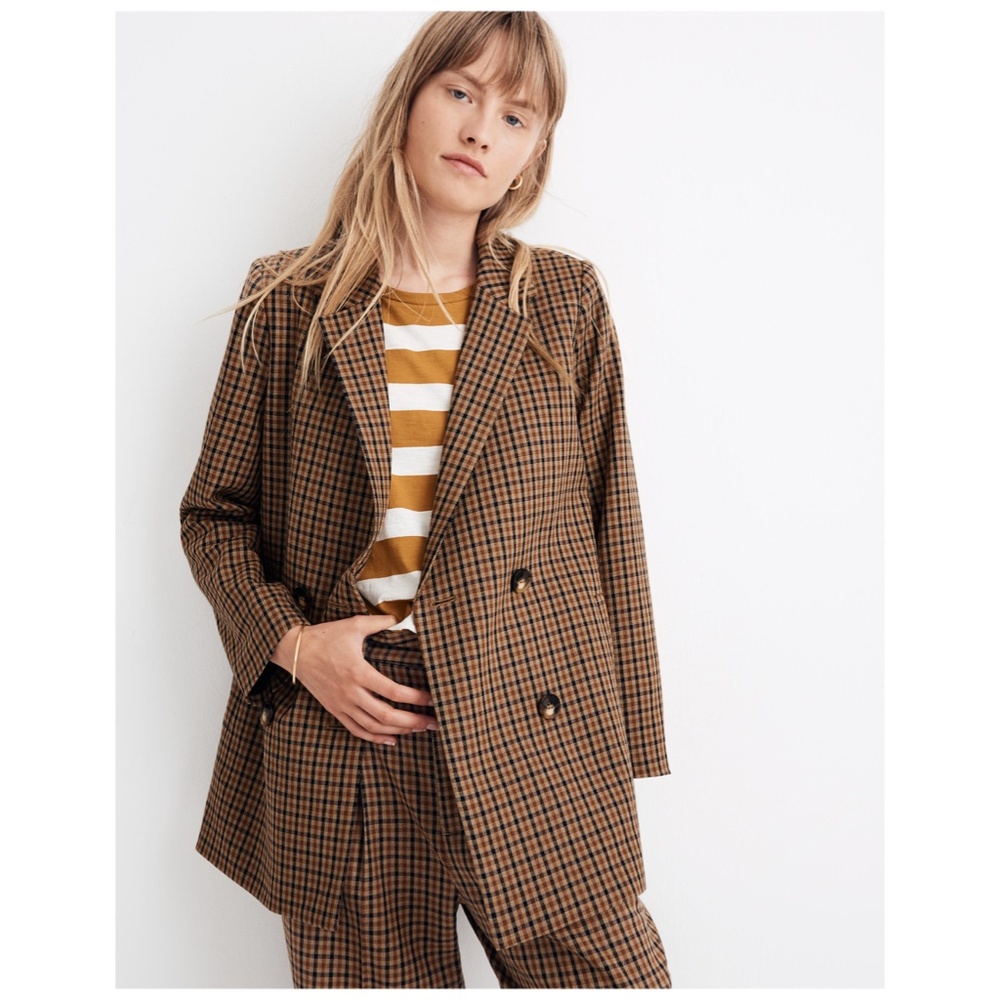 Madewell Caldwell Double-Breasted Blazer in Desert Check, size Large